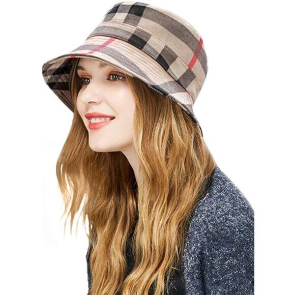 Women\'s Plaid Tartan Bucket Hat Vintage Rollable Sun Cap main image 4